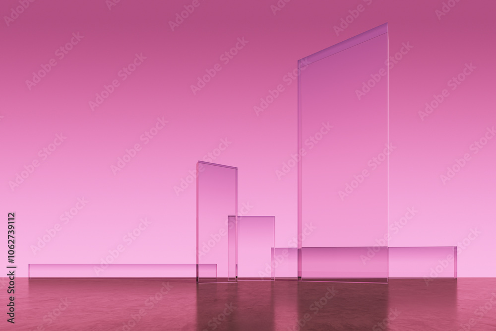 Poster abstract geometric shapes on a pink gradient background. 3d rendering