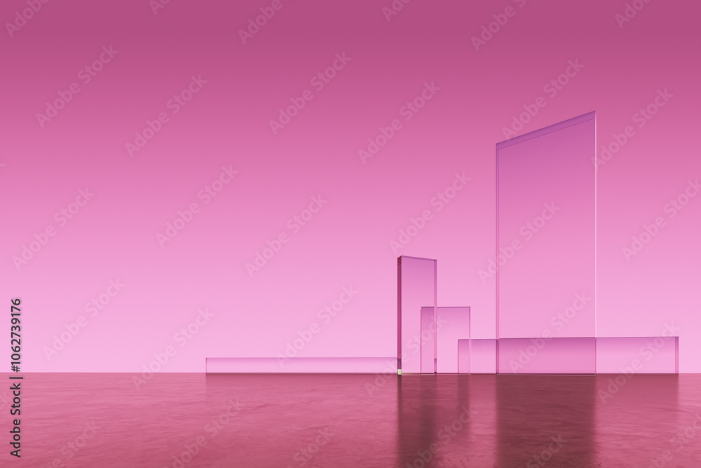 Aufkleber abstract glass shapes against a pink gradient backdrop. 3d rendering