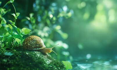 snail on a green leaf-generative ai