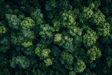 Aerial View of a Lush Forest Canopy: Green Foliage and Treetops