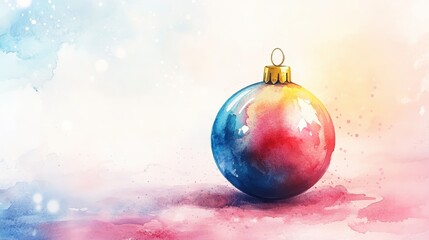 Obraz premium Aesthetic watercolor christmas decoration ball, copy space. Greeting template. Generative AI