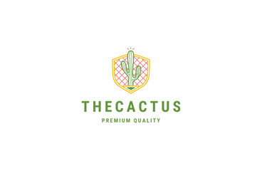 Cactus shield logo icon design template flat vector