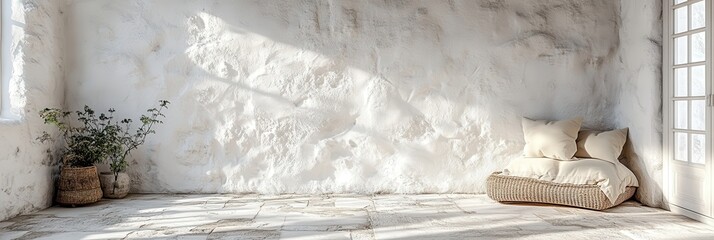 Text Overlay Background with Textured White Wall, Subtle Plaster Imperfections, Versatile for Creative Projects