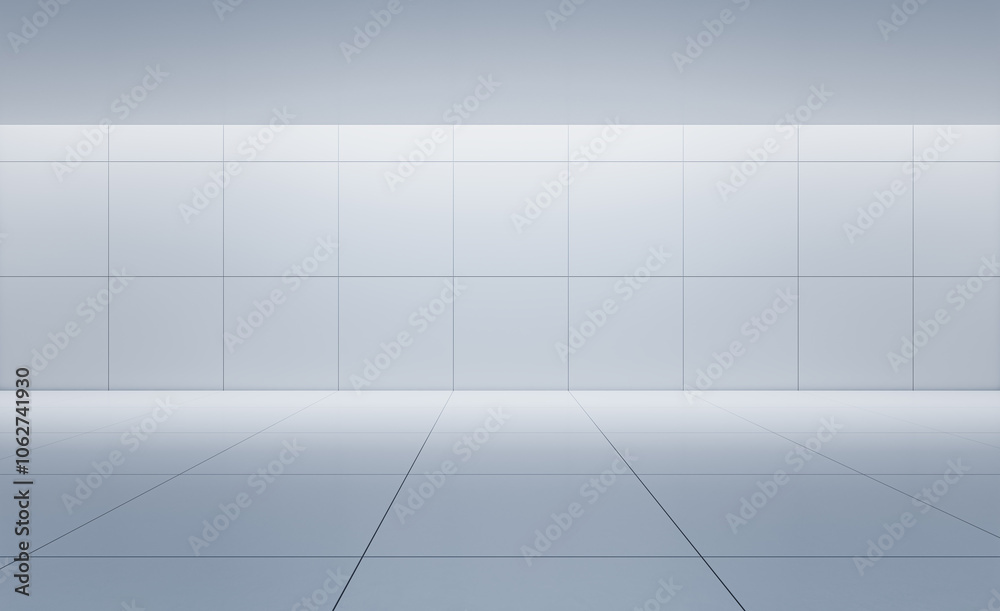 Poster empty modern room with grey tiled walls and floor. 3d rendering