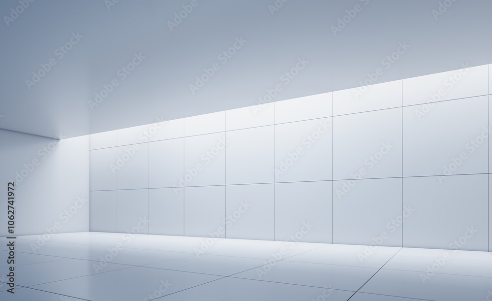 Poster Modern minimalist empty room with tiled walls and floors. 3D Rendering