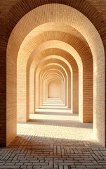 A long, symmetrical hallway with arches on either side creates a sense of perspective.