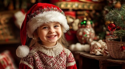 Cheerful Hungarian Child in Festive Traditional Decor Delights in Santa's Joyful Expression