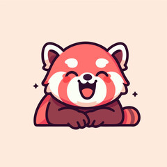 Cute cartoon red panda sitting and laughing. Vector illustration of Chinese animal character from wild forest or pet from zoo. Wildlife nature concept