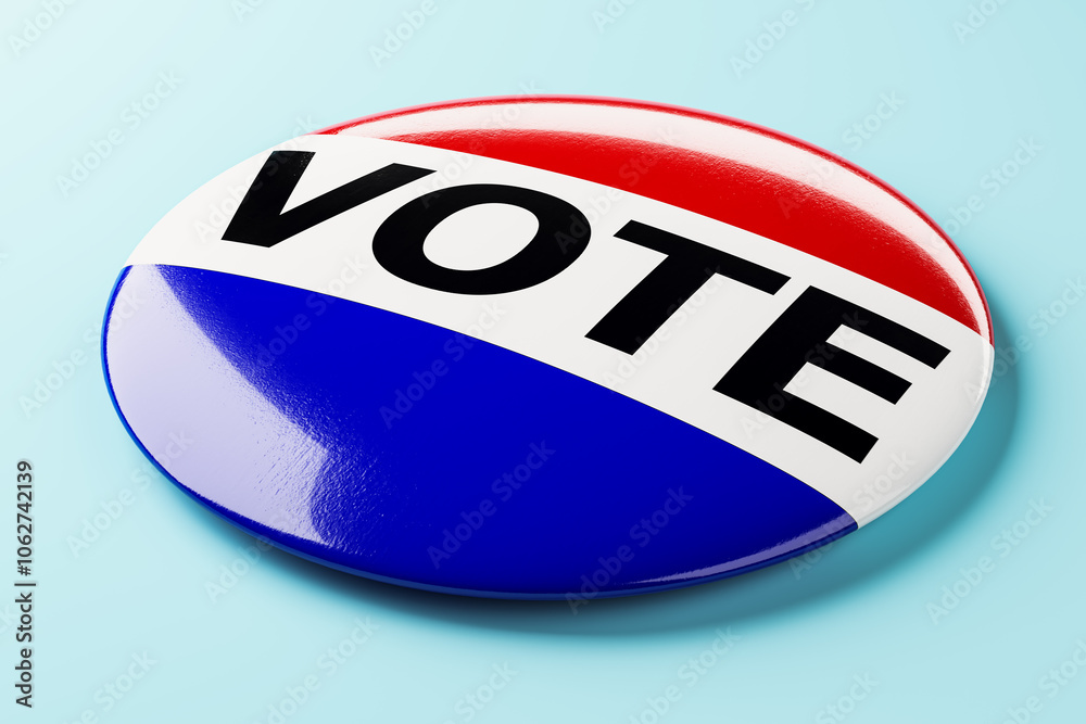 Poster Vote Button on Soft Blue Background. 3D Rendering