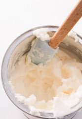 Organic butter in can storage, close up