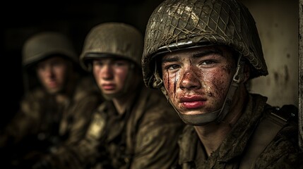 Fototapeta premium Wartime Soldiers Close Up Portrait