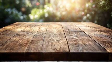 Empty wooden table with christmas theme in background