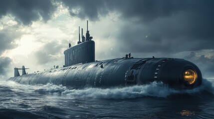 Fototapeta premium modern nuclear submarine sailing in the sea.