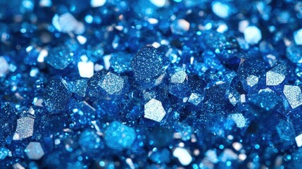 Sapphire glitter bokeh background. Unfocused shimmer royal blue sparkle. Crystal droplets wallpaper
