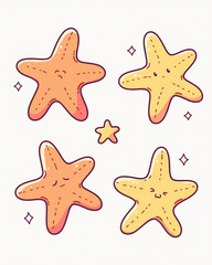 Cute Starfish Illustration: Adorable Sea Creatures Cartoon Design
