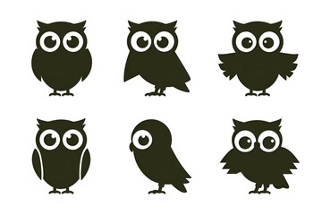 Variety of Owl Silhouettes in Vector Format on White