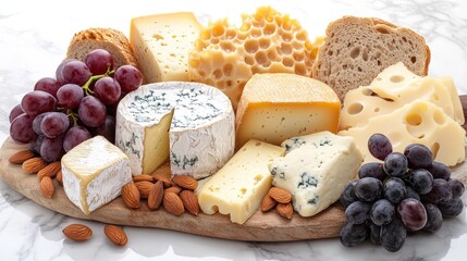 Cheese and Bread Platter with Grapes and Almonds