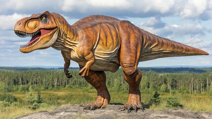 Tyrannosaurus Rex Dinosaur Model in Forest Setting