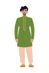 indian man with green traditional clothes