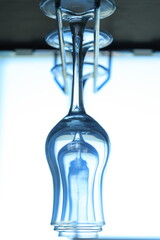 Close-up of upside down hanging wineglass