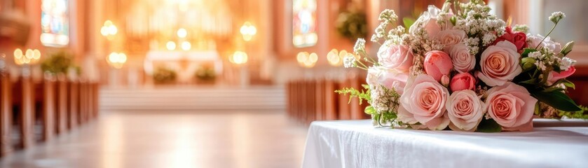 Prayer for virtue and inner peace, soft golden light glowing in the church, peaceful atmosphere of spiritual devotion and calm reflection