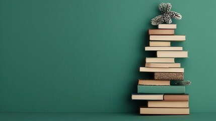 Christmas tree decorated with books as ornaments, literary holiday theme, unique and intellectual celebration