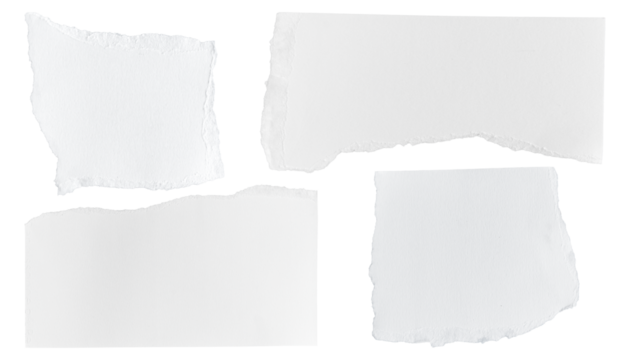 Set of White ripped piece of paper isolated on transparent background PNG file