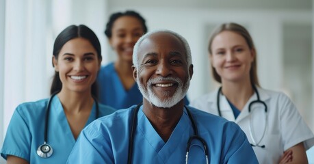 Fototapeta premium A group of medical professionals, including a man with a white beard