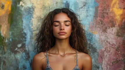Fototapeta premium Young woman meditating with closed eyes and calm expression