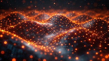 Obraz premium Abstract representation of waves and particles in a digital environment.