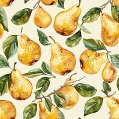 Obraz premium A fabric pattern with unblemished pears, watercolor