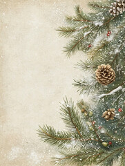 vintage christmas background with fir branches and cones