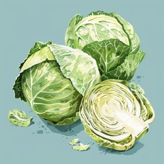 Obraz premium An illustration of cabbages on a green background