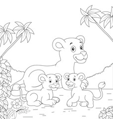 Cute Lion coloring page for kids coloring book