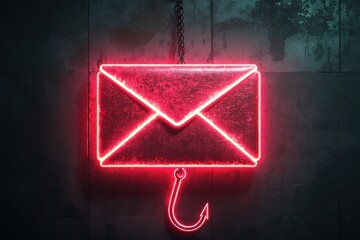 Detailed 3D model of a phishing threat icon with a hook and envelope.