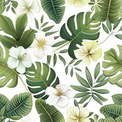 Fototapeta premium flower pattern, white bachground, plants green