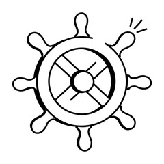 Obraz premium Boat wheel icon in hand drawn style 