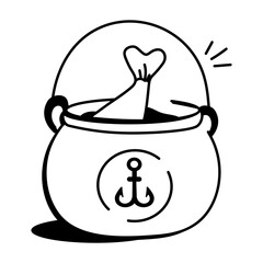 Cooking fish icon in hand drawn style

