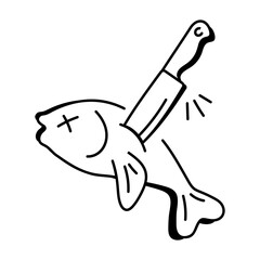 Fish killing icon in sketchy style

