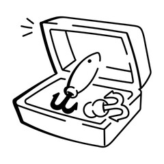 Fishing kit icon in sketchy style

