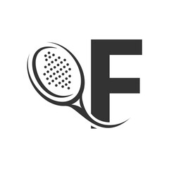 Letter F With Padel tennis Racket Logo Design Vector Template. Beach Table Tennis Club Symbol. business, and company identity