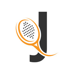 Letter J With Padel tennis Racket Logo Design Vector Template. Beach Table Tennis Club Symbol. business, and company identity