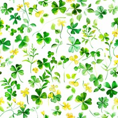 Fototapeta premium Watercolor St Patricks Wildflower background, seamless pattern 
