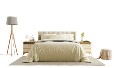 Front view,Set bedroom and decor on transparent background- 3D rendering