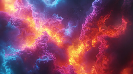 A surreal fire scene where the flames are intertwined with rainbow fractals, creating a mesmerizing and otherworldly effect.