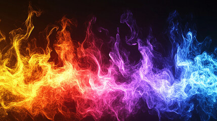 Fototapeta premium An abstract fire scene with bright rainbow patterns streaming upward, each flame laced with fractal geometry.