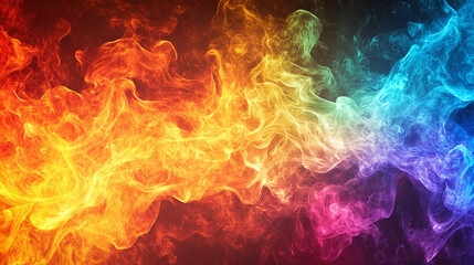 Fototapeta premium An image of fire bursting with rainbow fractals, creating a cosmic fusion of heat and color.