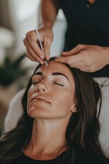 Obraz premium Young Woman Receiving Anti-Aging Botox Injection in Beauty Salon Setting with Professional Cosmetologist