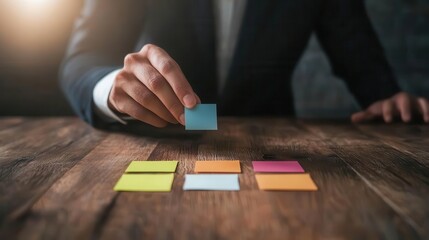 Entrepreneur examining blueprint with focus on future planning