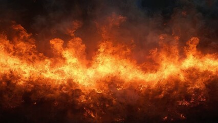 Fototapeta premium CloseUp of Vibrant Fiery Explosion with Bright Flames, Thick Smoke, and Dramatic Intense Atmosphere on Dark Background.